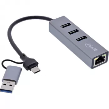 InLine 33380S sąsajos šakotuvas USB 3.2 Gen 1 (3.1 Gen 1) Type-A + Type-C 5000 Mbit/s Pilkas