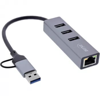InLine 33380S sąsajos šakotuvas USB 3.2 Gen 1 (3.1 Gen 1) Type-A + Type-C 5000 Mbit/s Pilkas