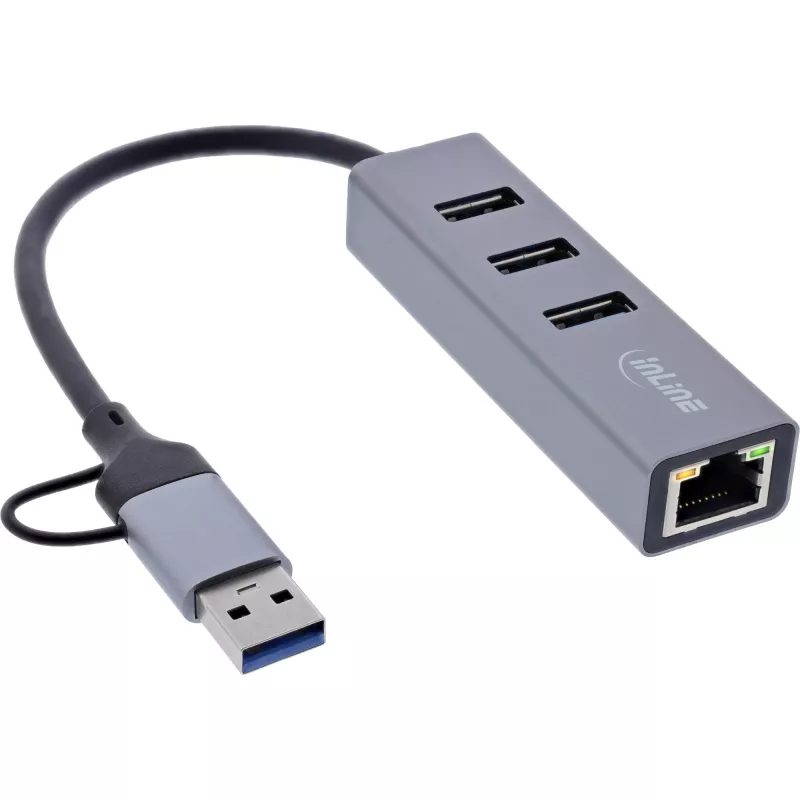 InLine 33380S sąsajos šakotuvas USB 3.2 Gen 1 (3.1 Gen 1) Type-A + Type-C 5000 Mbit/s Pilkas