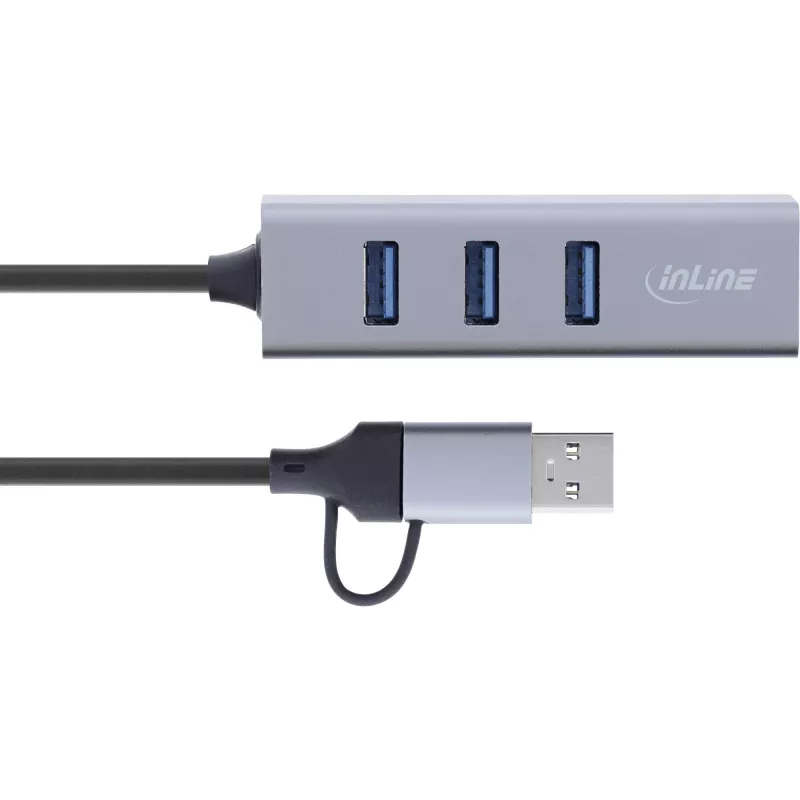 InLine 33380S sąsajos šakotuvas USB 3.2 Gen 1 (3.1 Gen 1) Type-A + Type-C 5000 Mbit/s Pilkas