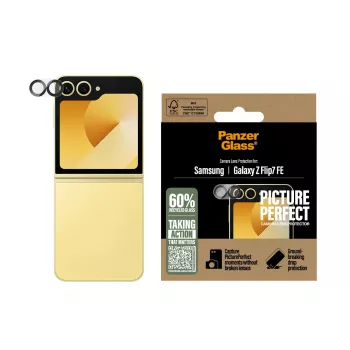 Fotoaparato objektyvo apsauginis stiklas PanzerGlass PicturePerfect, skirtas „Samsung Galaxy Z Flip7 FE“ – grūdintas stiklas, silikonas, permatomas, 1 vnt.
