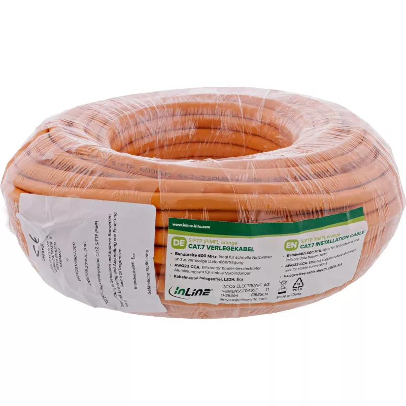 Tinklo kabelis InLine 70210I RJ45 Cat.7 600MHz 1m Oranžinis