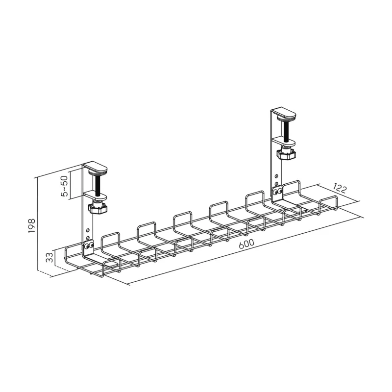 Kabelių tvarkymo grotelės 60 cm InLine 23190G tvirtinimui prie stalo su sraigtiniais spaustukais, juoda
