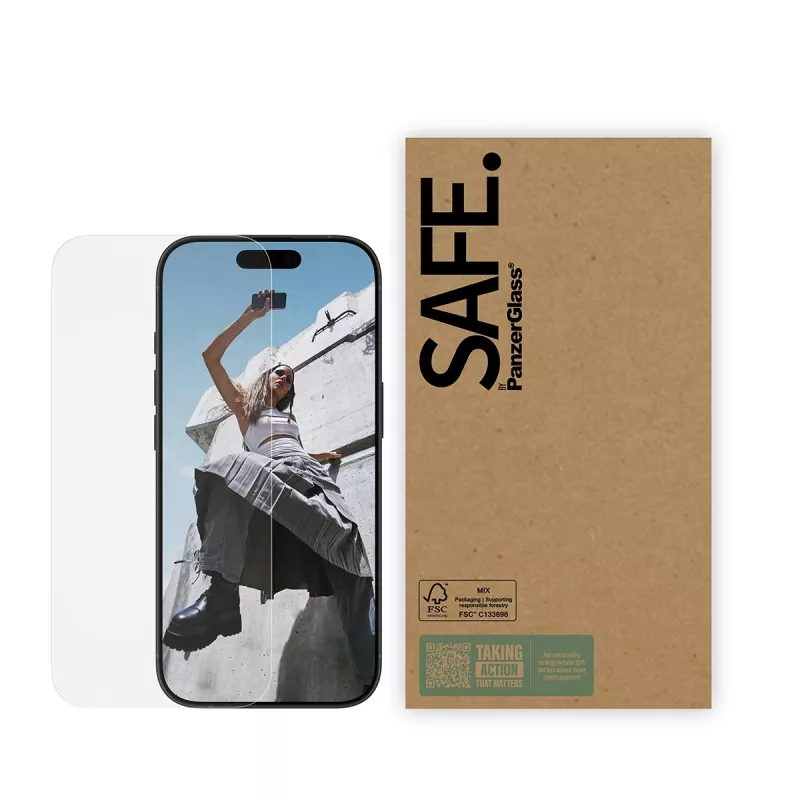 Ekrano apsauga PanzerGlass SAFE by, skirta iPhone 17 / iPhone 17 Pro / iPhone 16 Pro — Ultra‑Wide Fit, grūdintas stiklas, 10 vnt. pakuotė