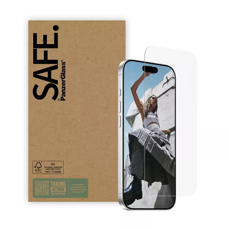 Ekrano apsauga PanzerGlass SAFE by, skirta iPhone 17 / iPhone 17 Pro / iPhone 16 Pro — Ultra‑Wide Fit, grūdintas stiklas, 10 vnt. pakuotė