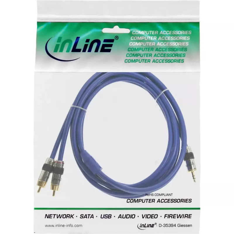 InLine Audio kabelis Premium 2x RCA kištukas / 3,5 mm kištukas paauksuotas 15 m