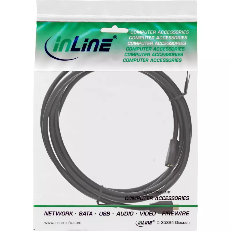 InLine Micro-USB 2.0 ilginimo kabelis, Micro-B kištukas/lizdas, juoda/auksinė, 3 m