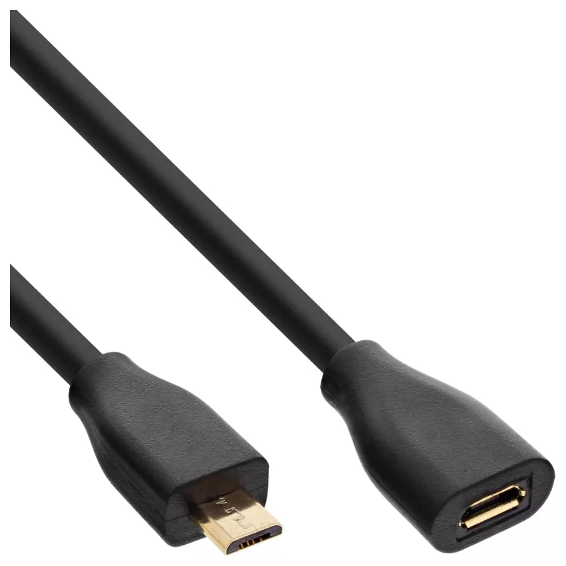 InLine Micro-USB 2.0 ilginimo laidas, Micro-B M/F, juodas/auksinis, 1,5 m