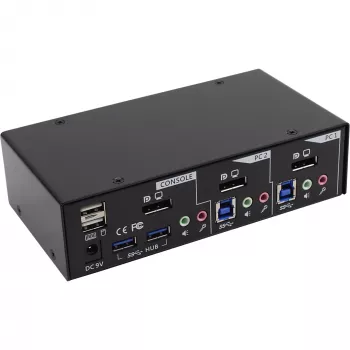 InLine stalinis KVM jungiklis su 2 DisplayPort prievadais, USB 3.0 šakotuvu ir garso palaikymu