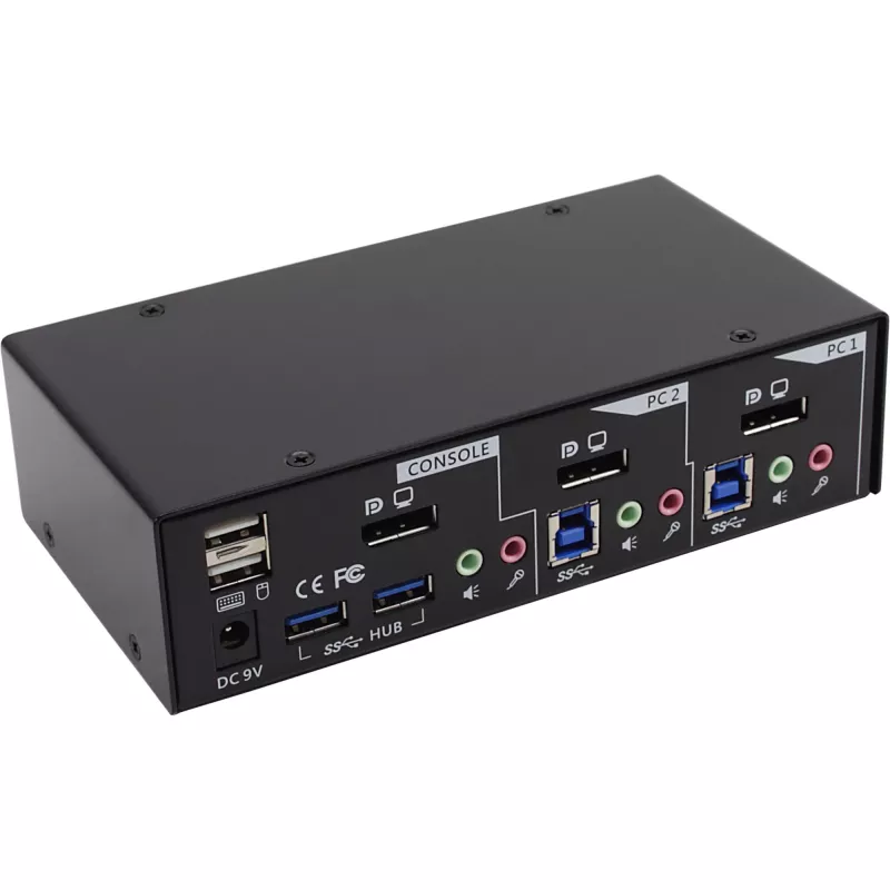 InLine stalinis KVM jungiklis su 2 DisplayPort prievadais, USB 3.0 šakotuvu ir garso palaikymu