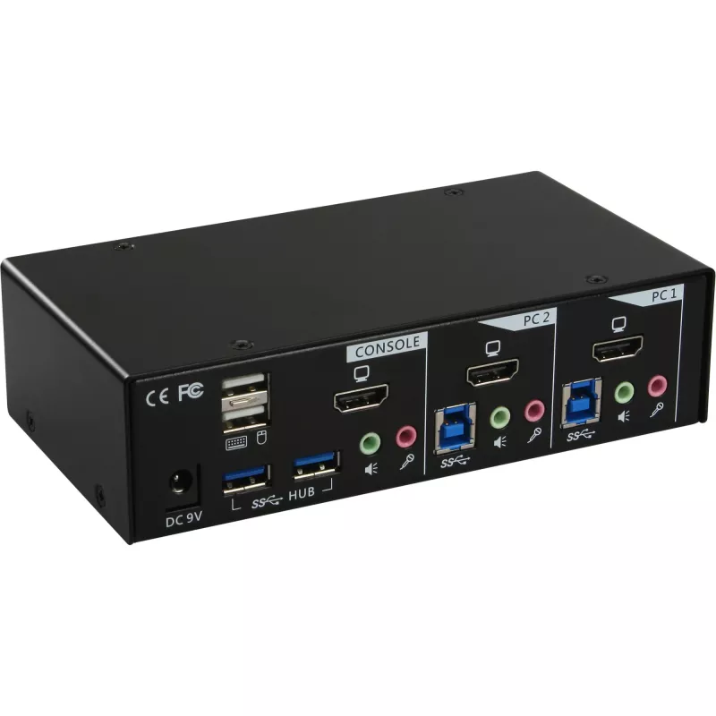 InLine stalinis KVM jungiklis, 2 prievadų, HDMI, USB 3.0 šakotuvas, su garsu