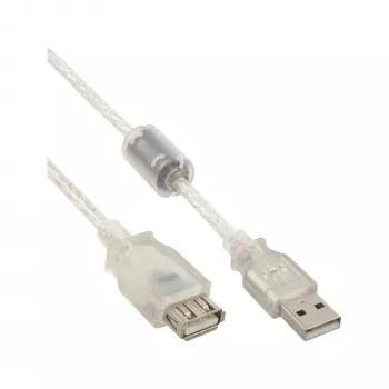 InLine USB 2.0 ilginamasis laidas Type A V/F, permatomas, su feritu, 5m