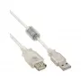 InLine USB 2.0 ilginamasis laidas Type A V/F, permatomas, su feritu, 5m