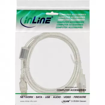 InLine USB 2.0 ilginamasis laidas Type A V/F, permatomas, su feritu, 5m