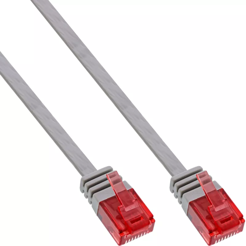 InLine plokščias itin plonas komutacinis kabelis U/UTP Cat.6 Gigabit parengtas pilkas 1,5 m