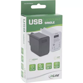 InLine USB maitinimo adapteris, vienas, 100–240 V į 5 V / 2,5 A, juodas