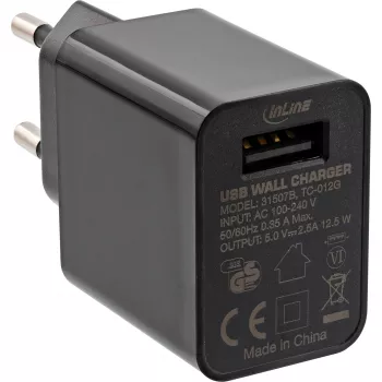InLine USB maitinimo adapteris, vienas, 100–240 V į 5 V / 2,5 A, juodas