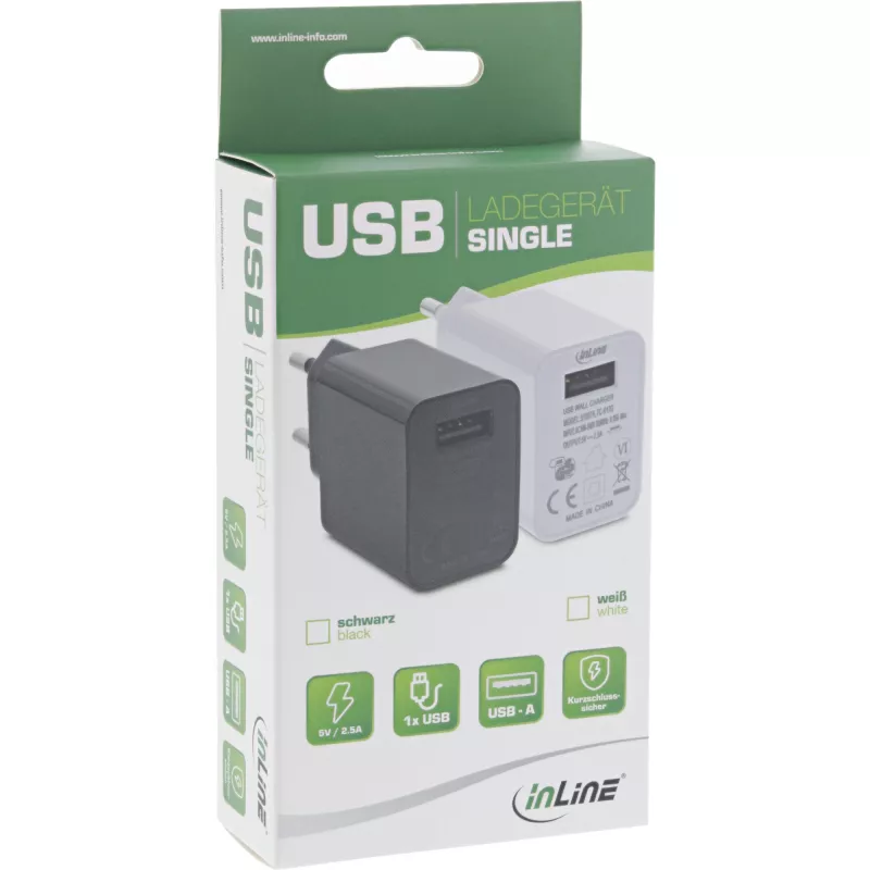 InLine USB maitinimo adapteris, vienas, 100-240V į 5V/2.5A, baltas