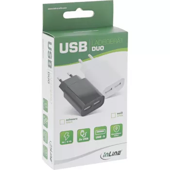 InLine USB maitinimo adapteris DUO, 2 prievadai 100-240VAC į 5V / 2,1A baltos spalvos