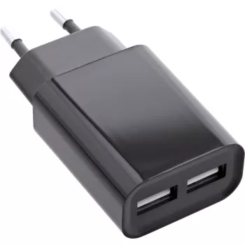 USB maitinimo adapteris, InLine, DUO 2 prievadų 100-240VAC į 5V / 2.1A juodas