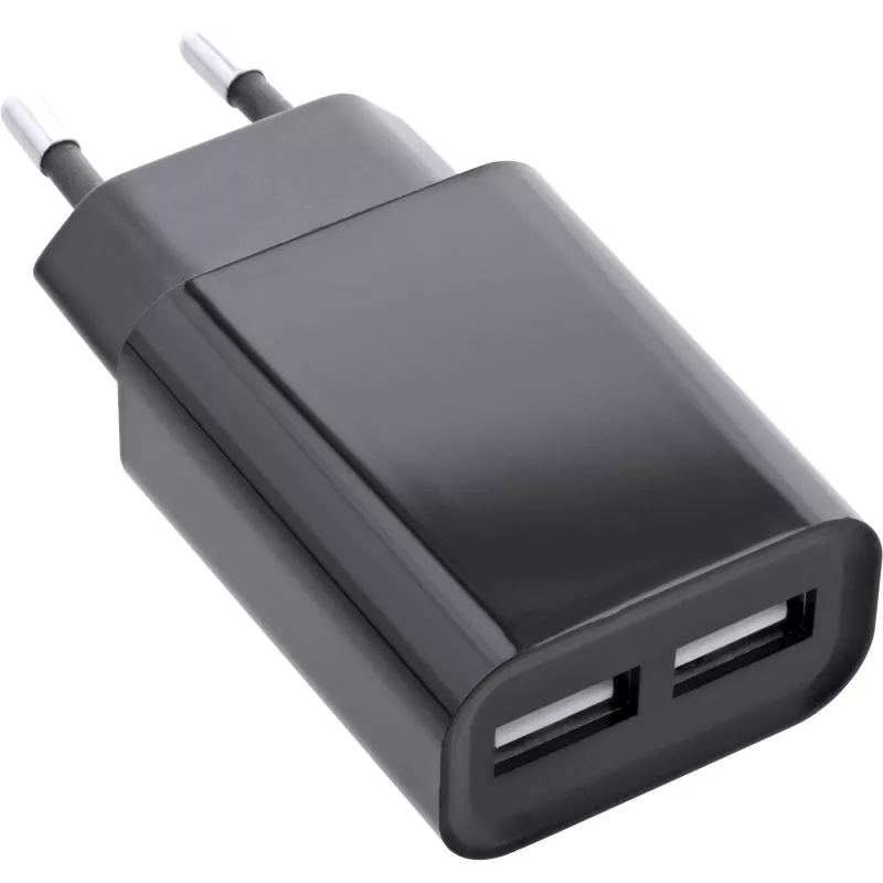 USB maitinimo adapteris, InLine, DUO 2 prievadų 100-240VAC į 5V / 2.1A juodas