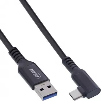 InLine USB 3.2 Gen.1 laidas, USB-C kištukas kampuotas - USB-A kištukas VR, juodas, 5m