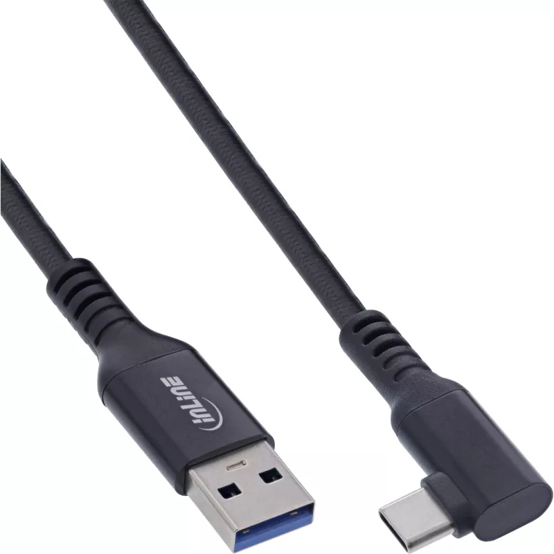 InLine USB 3.2 Gen.1 laidas, USB-C kištukas kampuotas - USB-A kištukas VR, juodas, 5m