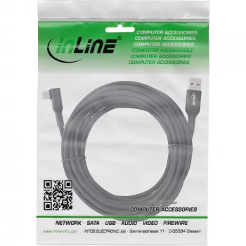 InLine USB 3.2 Gen.1 laidas, USB-C kištukas kampuotas - USB-A kištukas VR, juodas, 5m