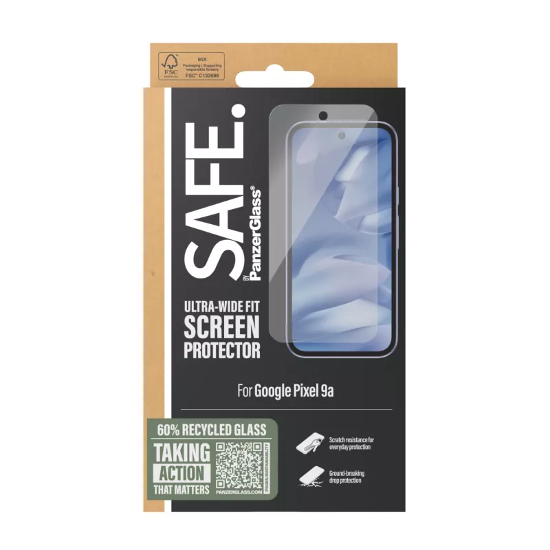“PanzerGlass SAFE. by ®” ekrano apsauga “Google Pixel 9a” | Itin platus pritaikymas