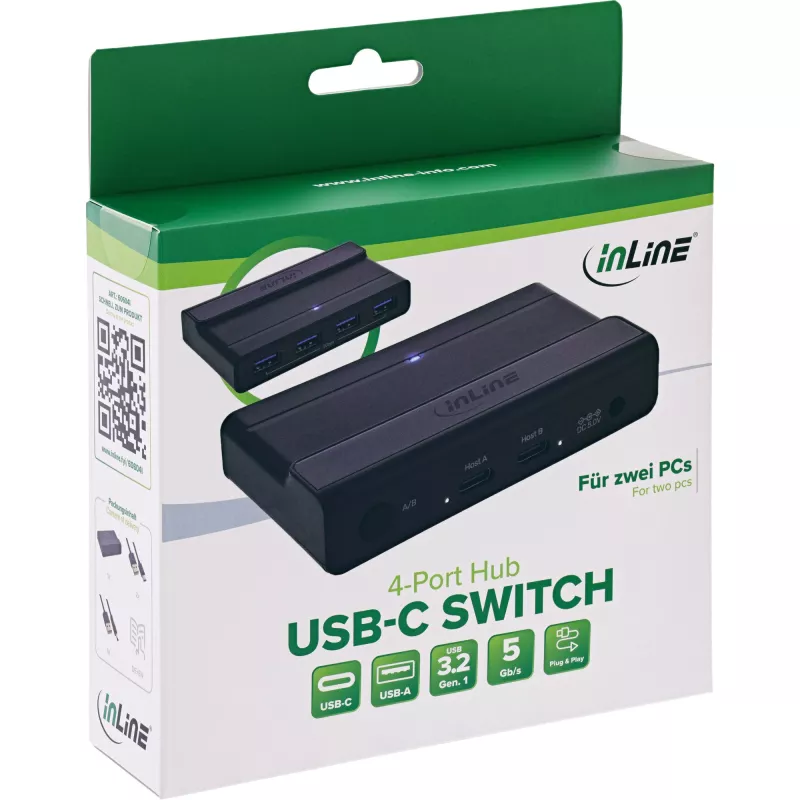 InLine 60604I USB-C bendrinamas jungiklis su 4 prievadų USB šakotuvu
