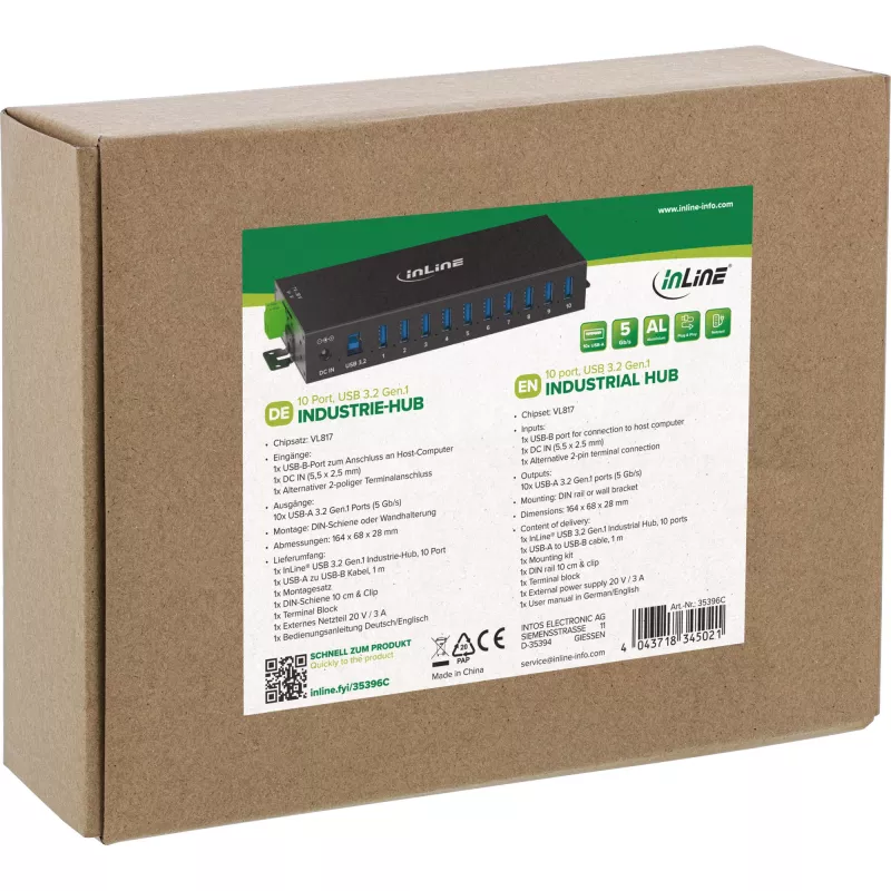 InLine 35396C sąsajų šakotuvas USB 3.2 Gen 1 (3.1 Gen 1) Type-B 5000 Mbit/s juodas