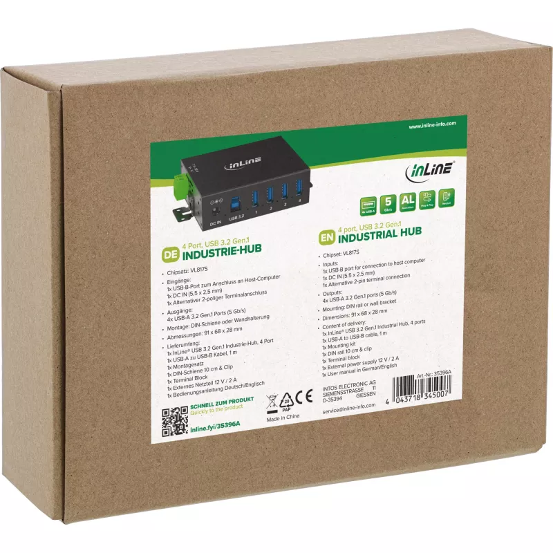 InLine 35396A sąsajų šakotuvas USB 3.2 Gen 1 (3.1 Gen 1) Type-B 5000 Mbit/s juodas