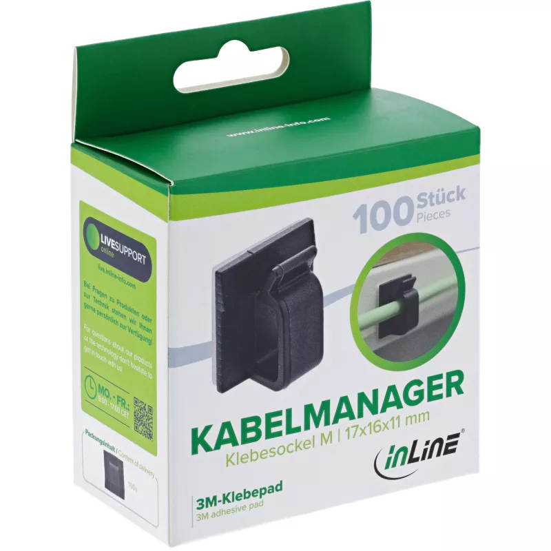 InLine 59971G kabelių tvarkyklė Universali Kabelio kabliukas Juoda 100 vnt.