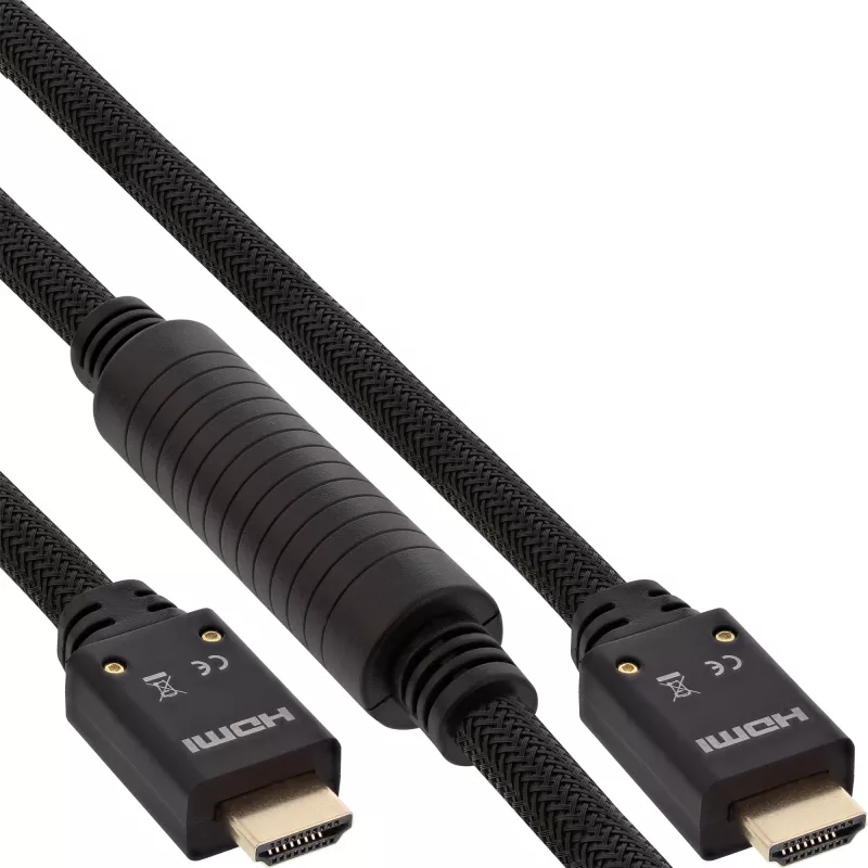 InLine HDMI aktyvus laidas, HDMI-High Speed su Ethernet, M/M, nailono pynė, 20 m