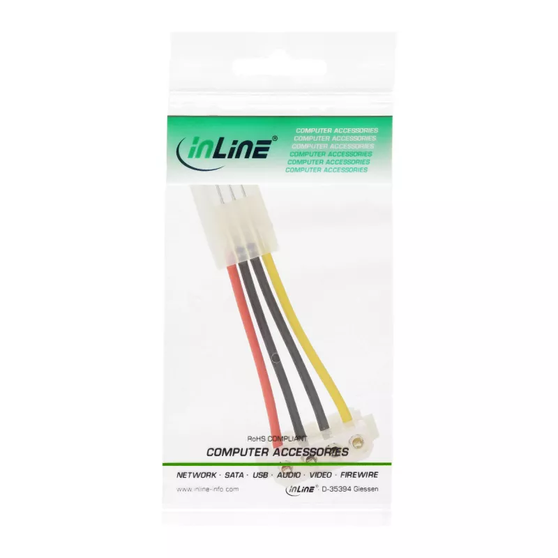 InLine maitinimo adapteris, vidinis diskelių (mot.) / Molex 4 kontaktų (vyr.) 0,06 m