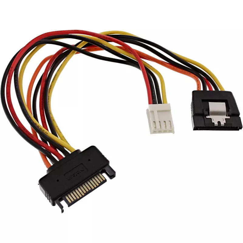 SATA maitinimo adapterio laidas (moteriška/vyriška jungtis) + diskelio maitinimo jungtis 0,15 m InLine 29691