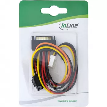 SATA maitinimo adapterio laidas (moteriška/vyriška jungtis) + diskelio maitinimo jungtis 0,15 m InLine 29691