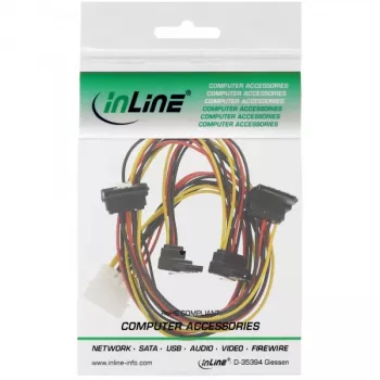 InLine vidinis maitinimo Y laidas 1x Molex / 4x SATA kampuoti su fiksatoriais 0,40+0,55m