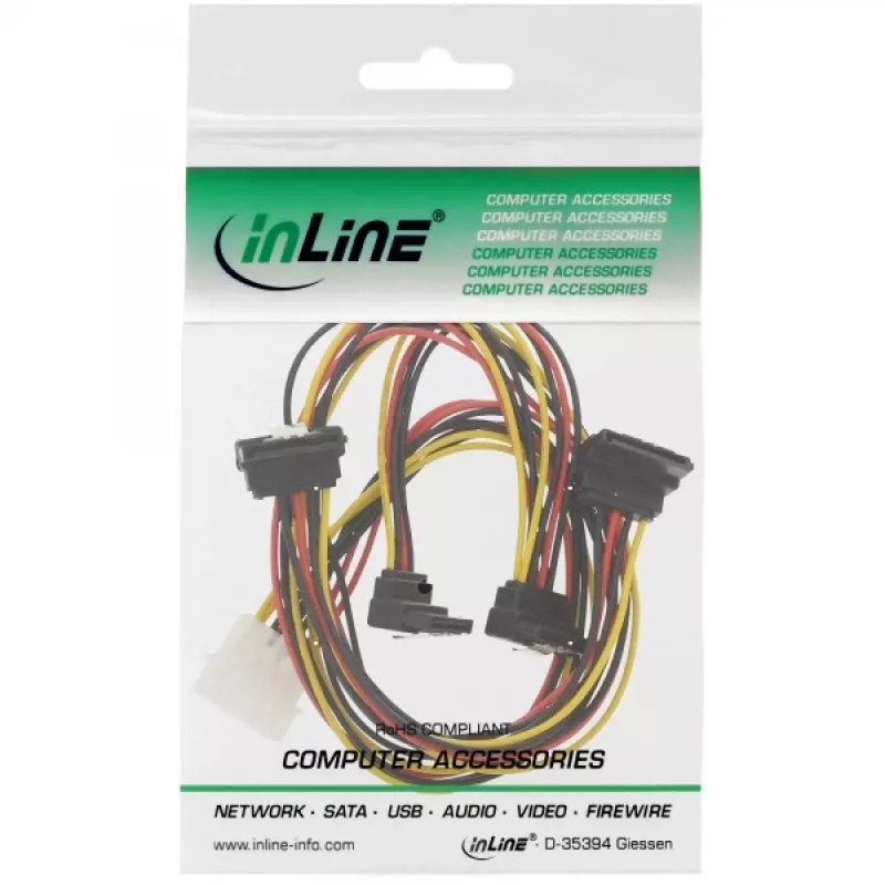 InLine vidinis maitinimo Y laidas 1x Molex / 4x SATA kampuoti su fiksatoriais 0,40+0,55m
