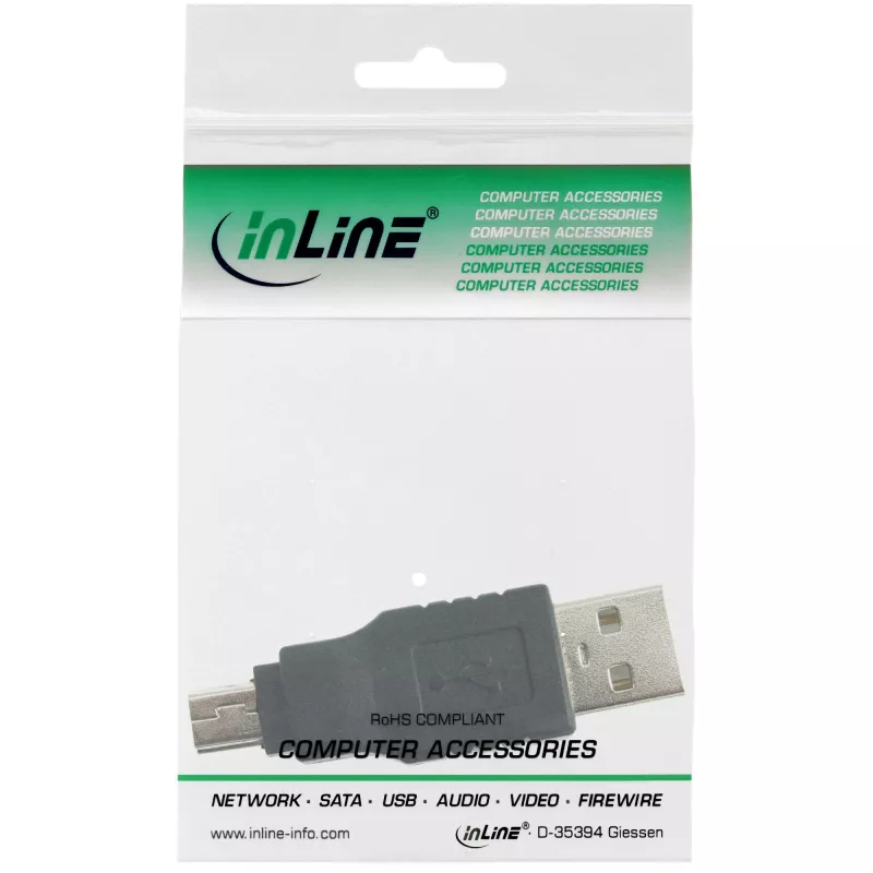 InLine adapteris USB 2.0 A tipo kištukas / Mini-USB 5 kontaktų kištukas 33441C