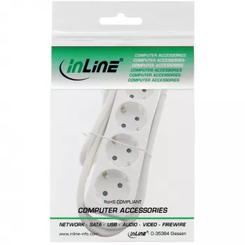 InLine kištukinis lizdas, 4 lizdų su įžeminimo kontaktu CEE 7/3, baltas, 3 m