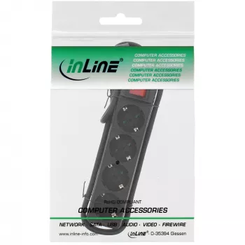 InLine kištukinis lizdas, 4 krypčių apsauginis kontaktas CEE 7/3, su jungikliu, juodas, 5 m