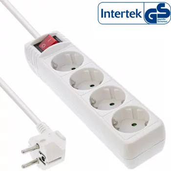 InLine kištukinis lizdų blokas, 4 vietų su įžeminimo kontaktu CEE 7/3, su jungikliu, baltas, 3 m