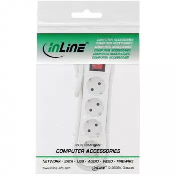InLine kištukinis lizdų blokas, 4 vietų su įžeminimo kontaktu CEE 7/3, su jungikliu, baltas, 3 m
