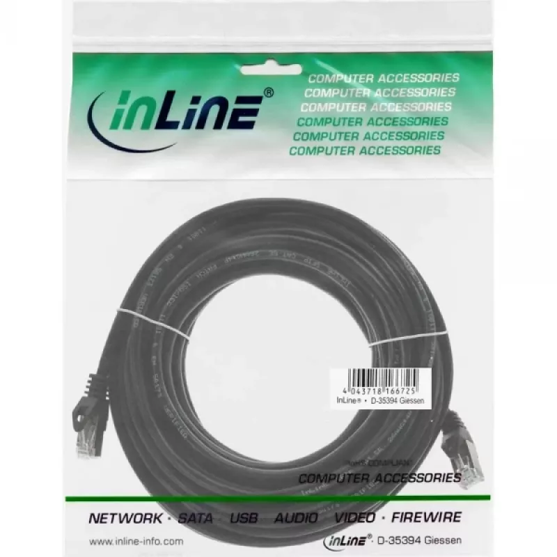 komutacinis kabelis InLine 71500S RJ-45 Cat5e 10 m juodas
