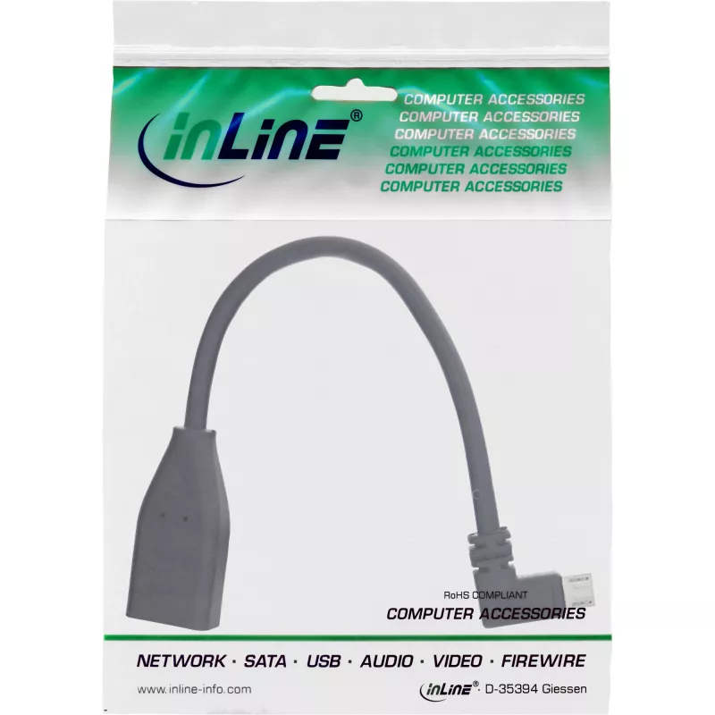 InLine Micro USB OTG adapterio laidas, Micro-B kištukas kampuotas į USB A lizdą, 0,1 m