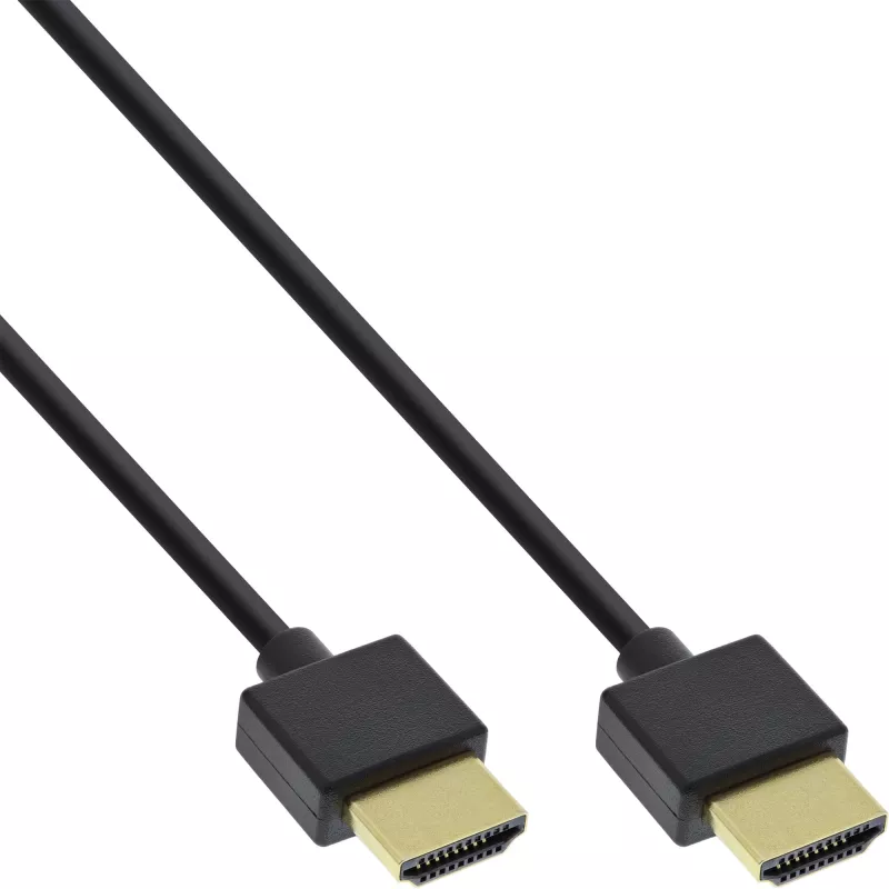 InLine High Speed HDMI laidas su Ethernet, AM/AM, itin plonas, juodas/auksinis, 1,5 m