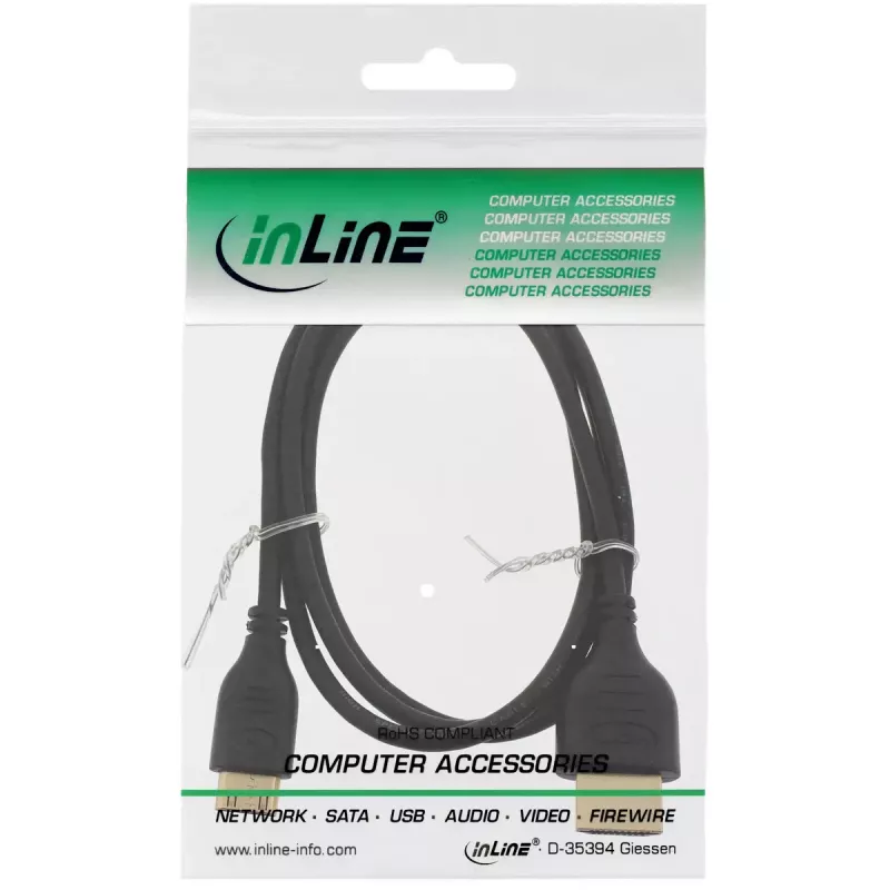 InLine didelės spartos HDMI laidas su Ethernet, AM/CM, itin plonas, juodas/auksinis, 1,5 m