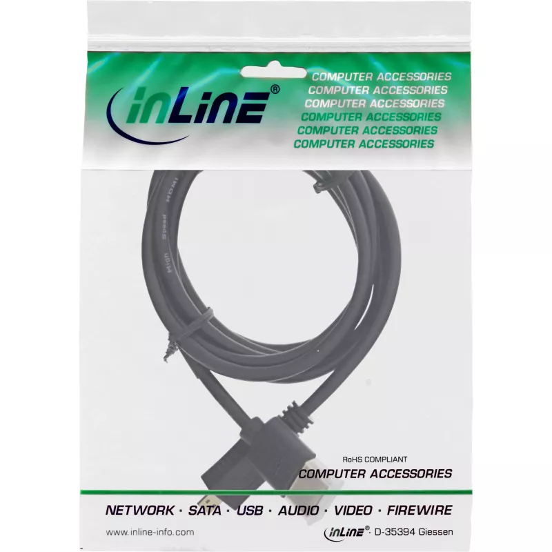 InLine High Speed HDMI laidas su Ethernet, AM/DM, itin plonas, juodas/auksinis, 1m