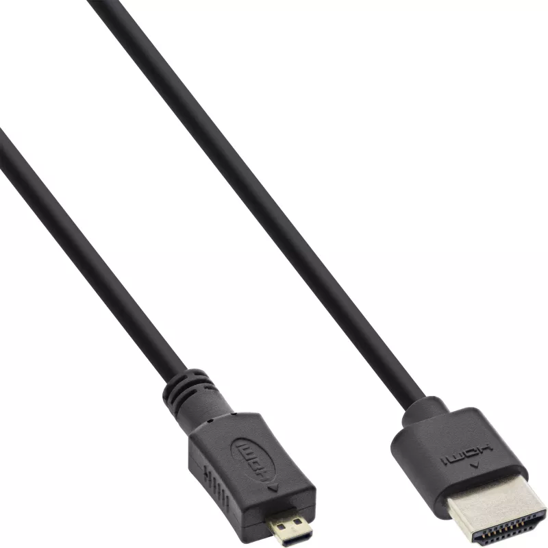 InLine High Speed HDMI laidas su Ethernet, AM/DM, itin plonas, juodas/auksinis, 1,5 m